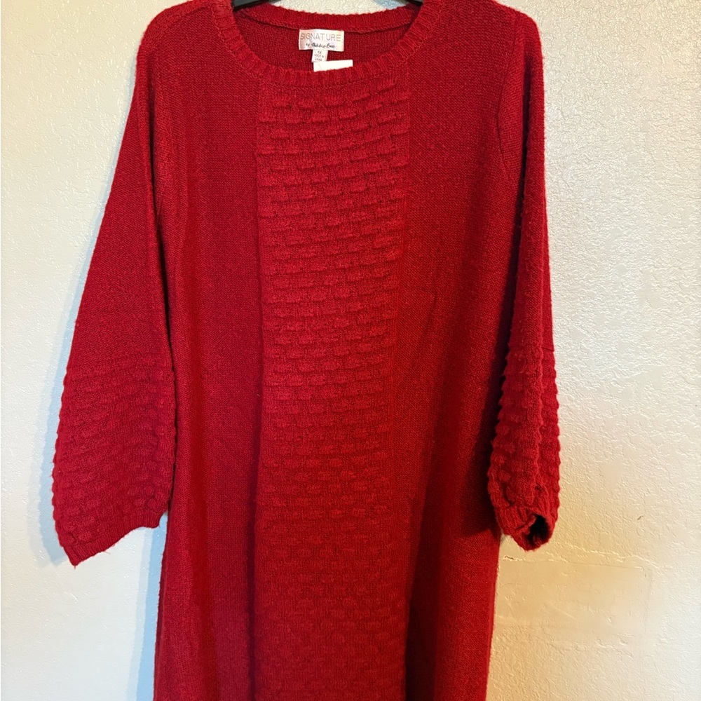 Plus Size Signature Red Textured Knit Long-Sleeve Dress